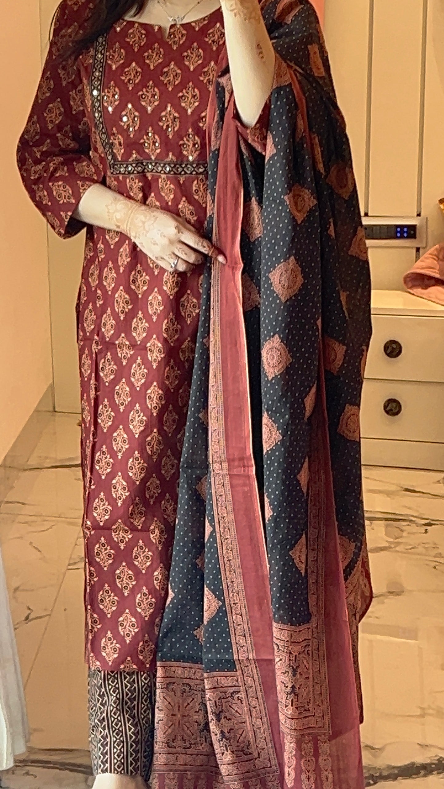 Pure Premium Block Print Maroon kurta set with Dupatta (38 to 52)