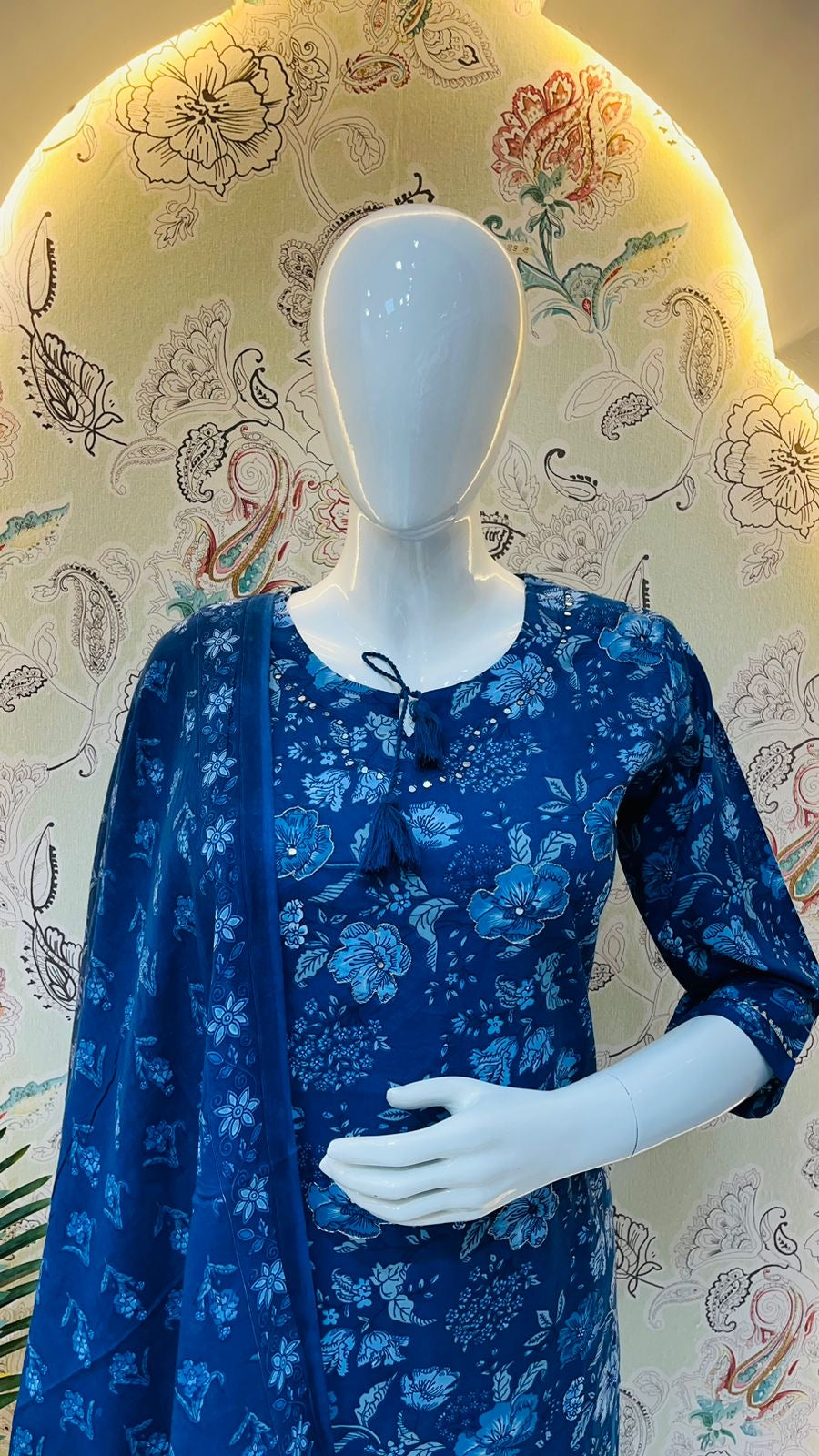 Indigo Straight kurta Afghani Pant and Dupatta