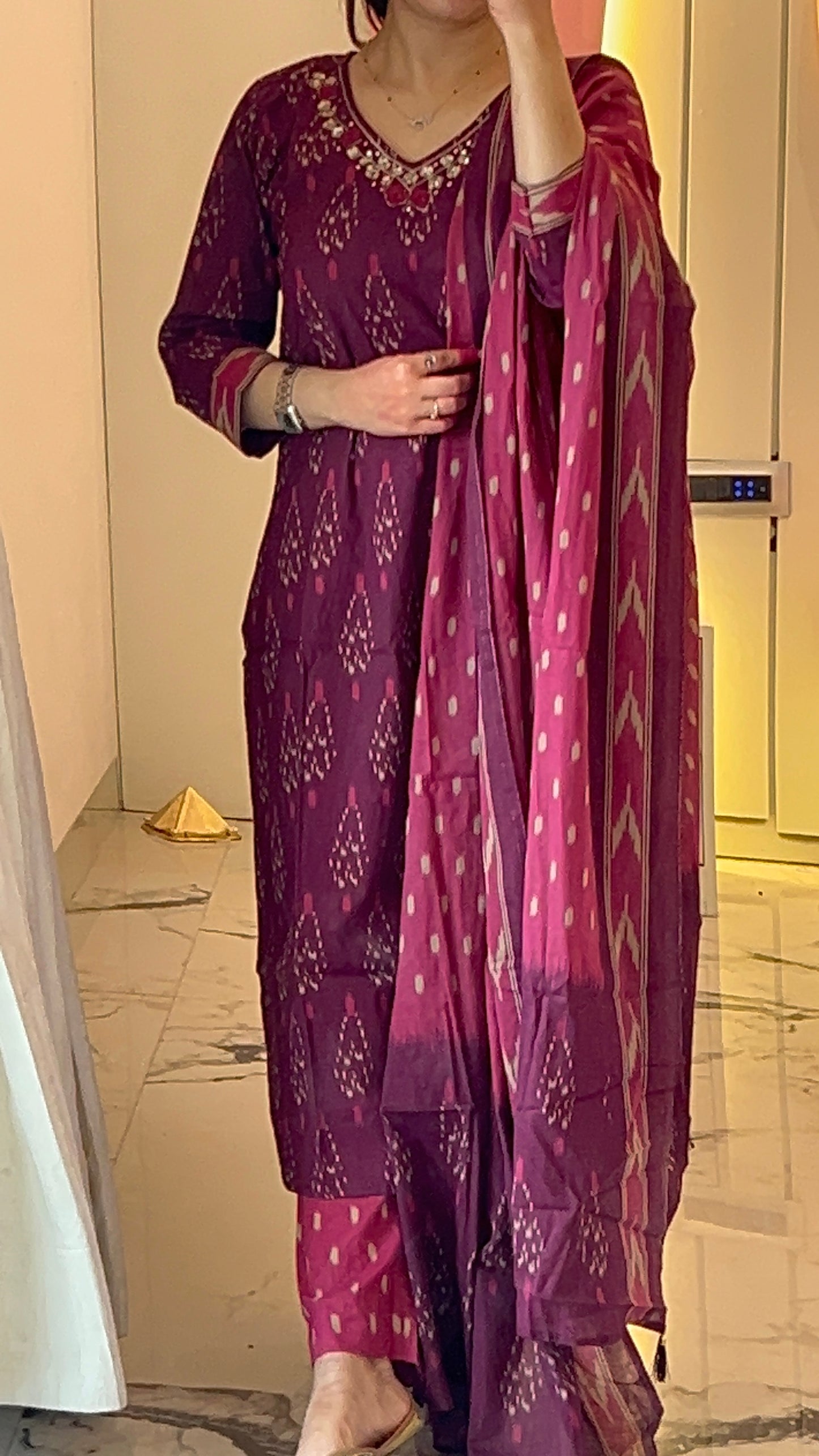 Pure Premium Wine Cotton Kurta Set with Dupatta (38 to 52)