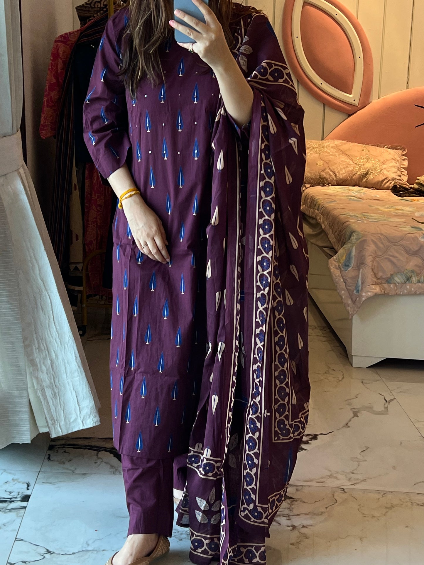 VGANG Wine Straight Cotton Kurta Set with Dupatta for Women’s(38 to 52)
