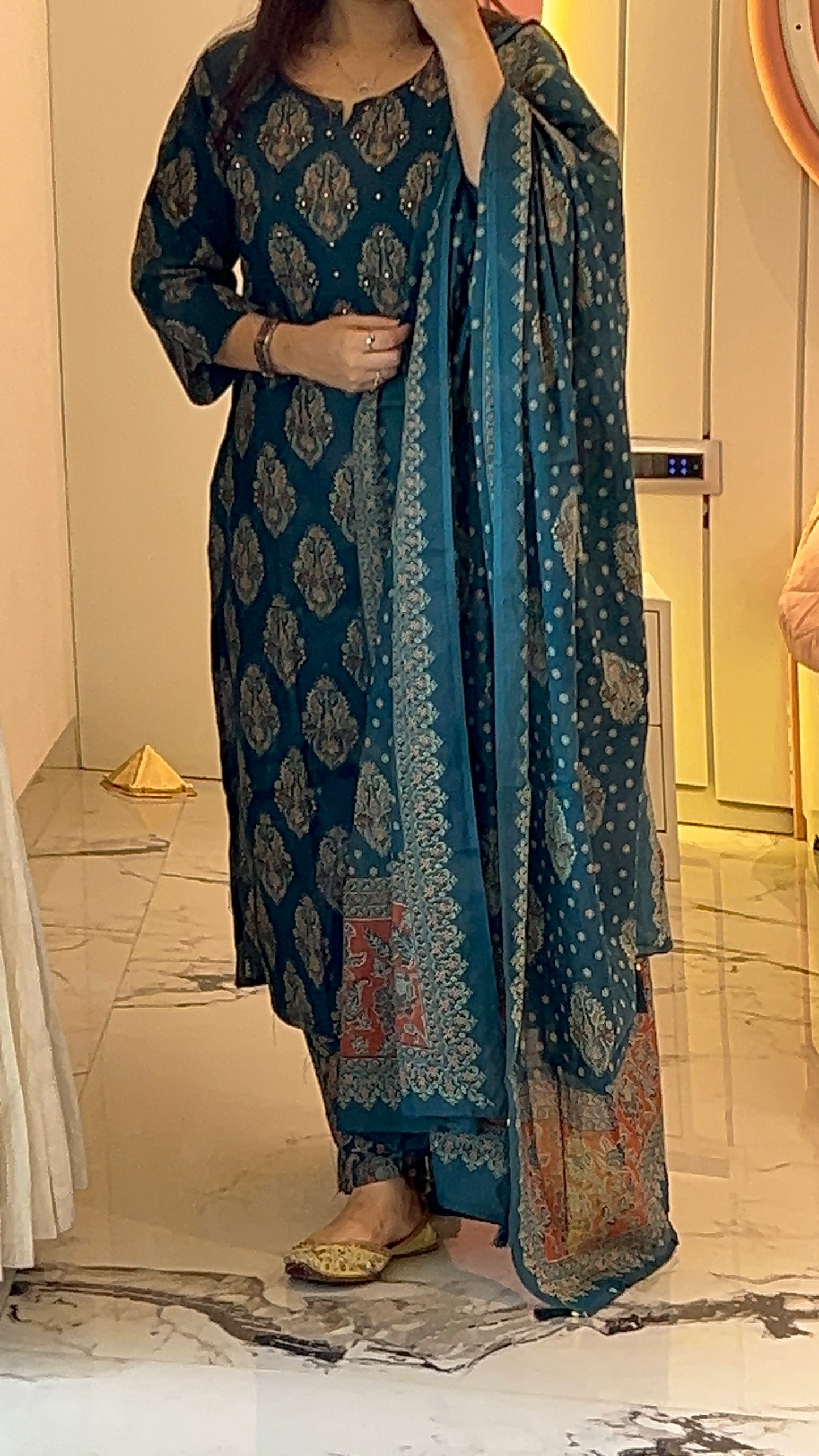 Pure Premium teal Blue Cotton kurta set with dupatta (38 to 52)