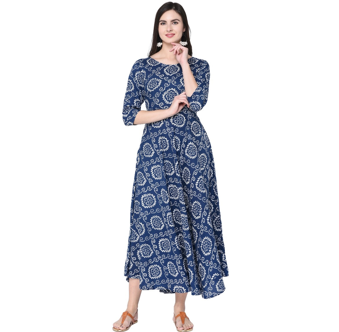 Blue Jaipuri print Anarkali
