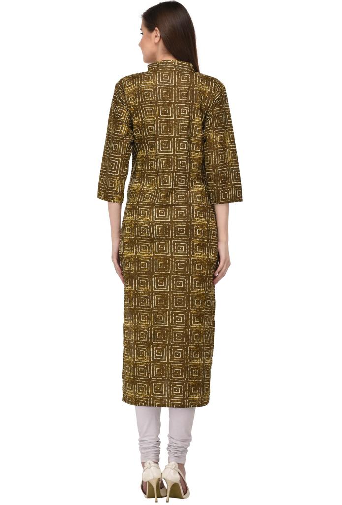 Olive green printed kurta