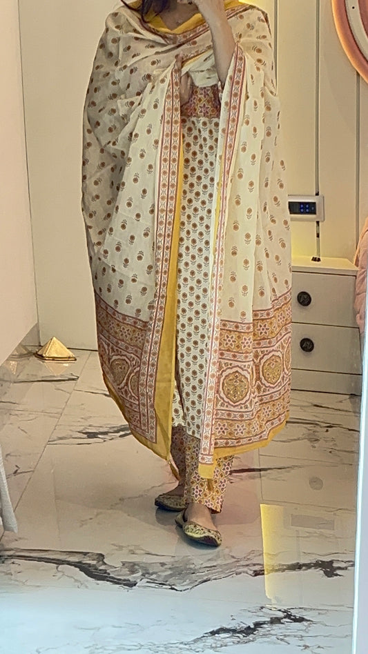 Pure Premium Lemon Cotton Kurta Set with Dupatta (38 to 52)