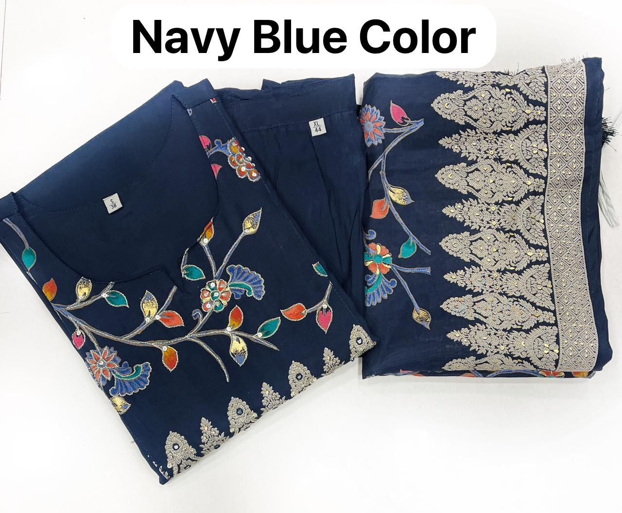 Pure Premium Navy Blue Chanderi kurta set with Dupatta (38 to 52)