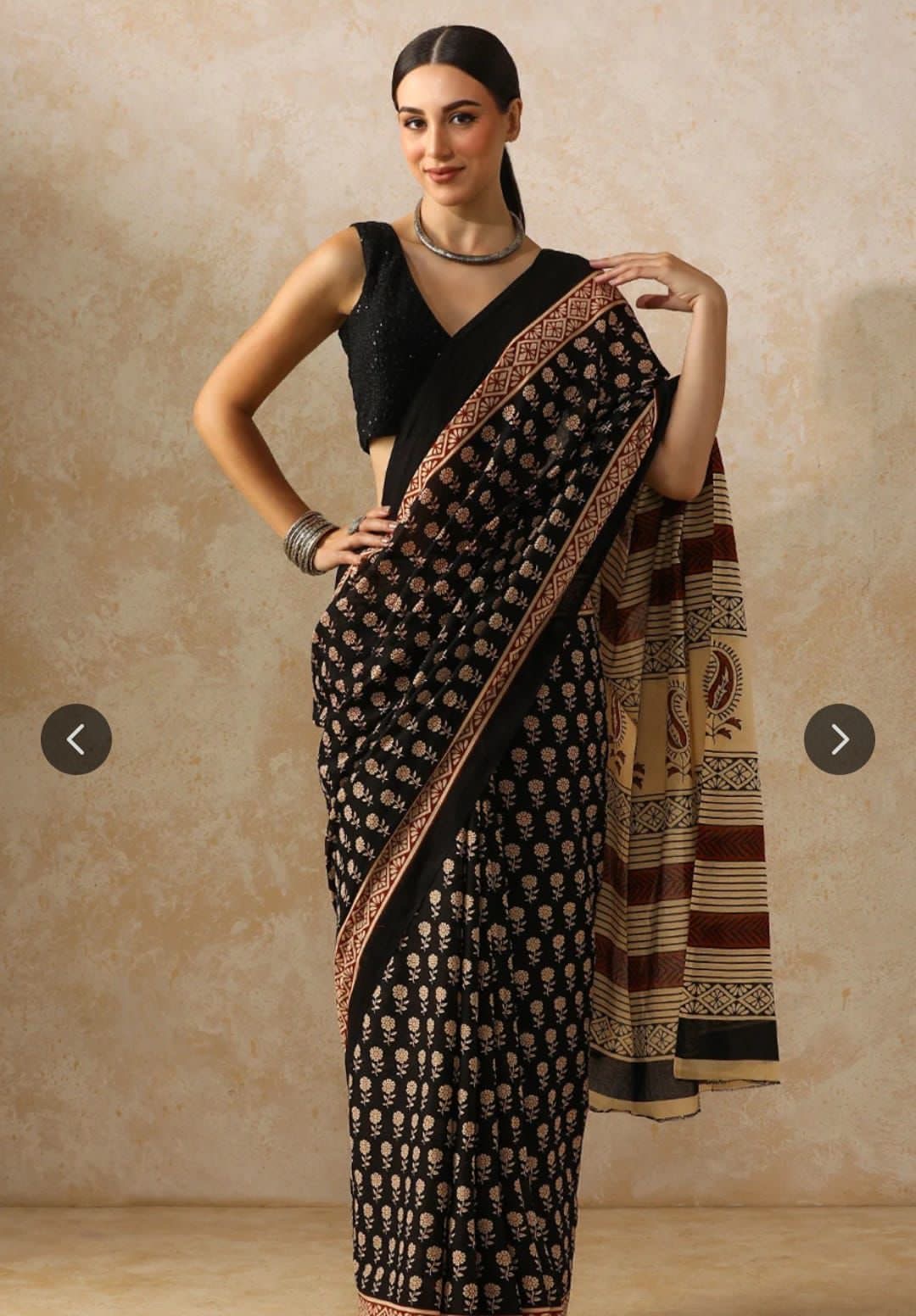 Black Hand Black Cotton Saree for Women’s | VGANG