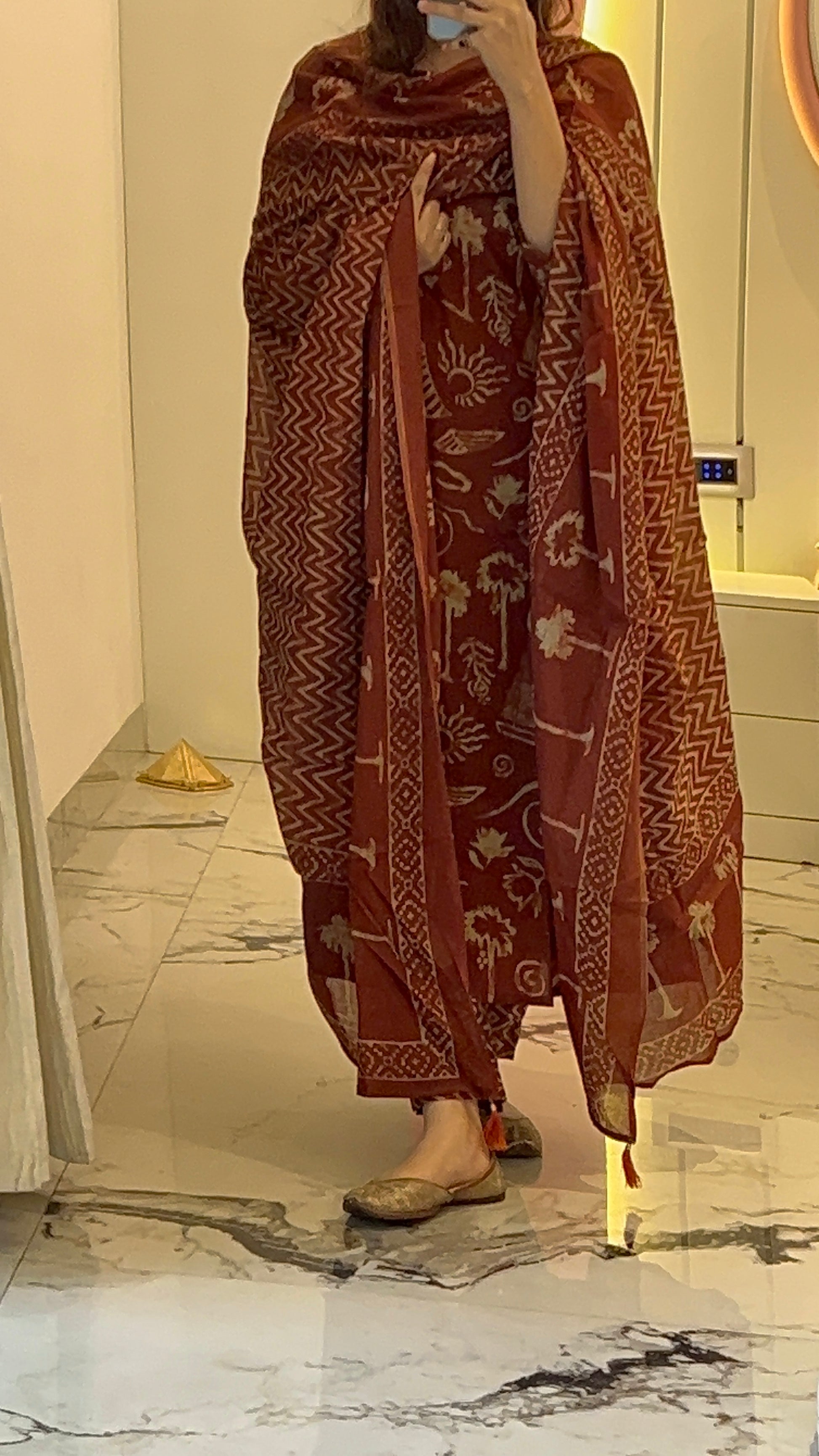 Vgang Rust cotton Kurta Set with Dupatta (38 to 52)