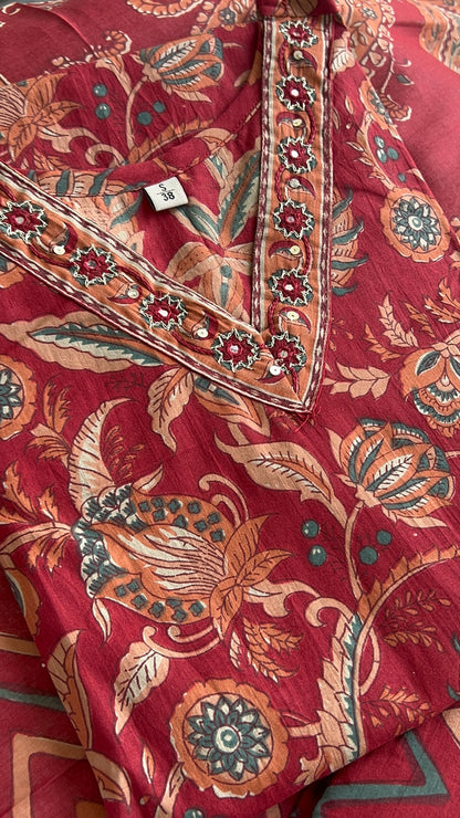 Pure Premium Maroon Cotton Straight Kurta set with Dupatta (38 to 52)