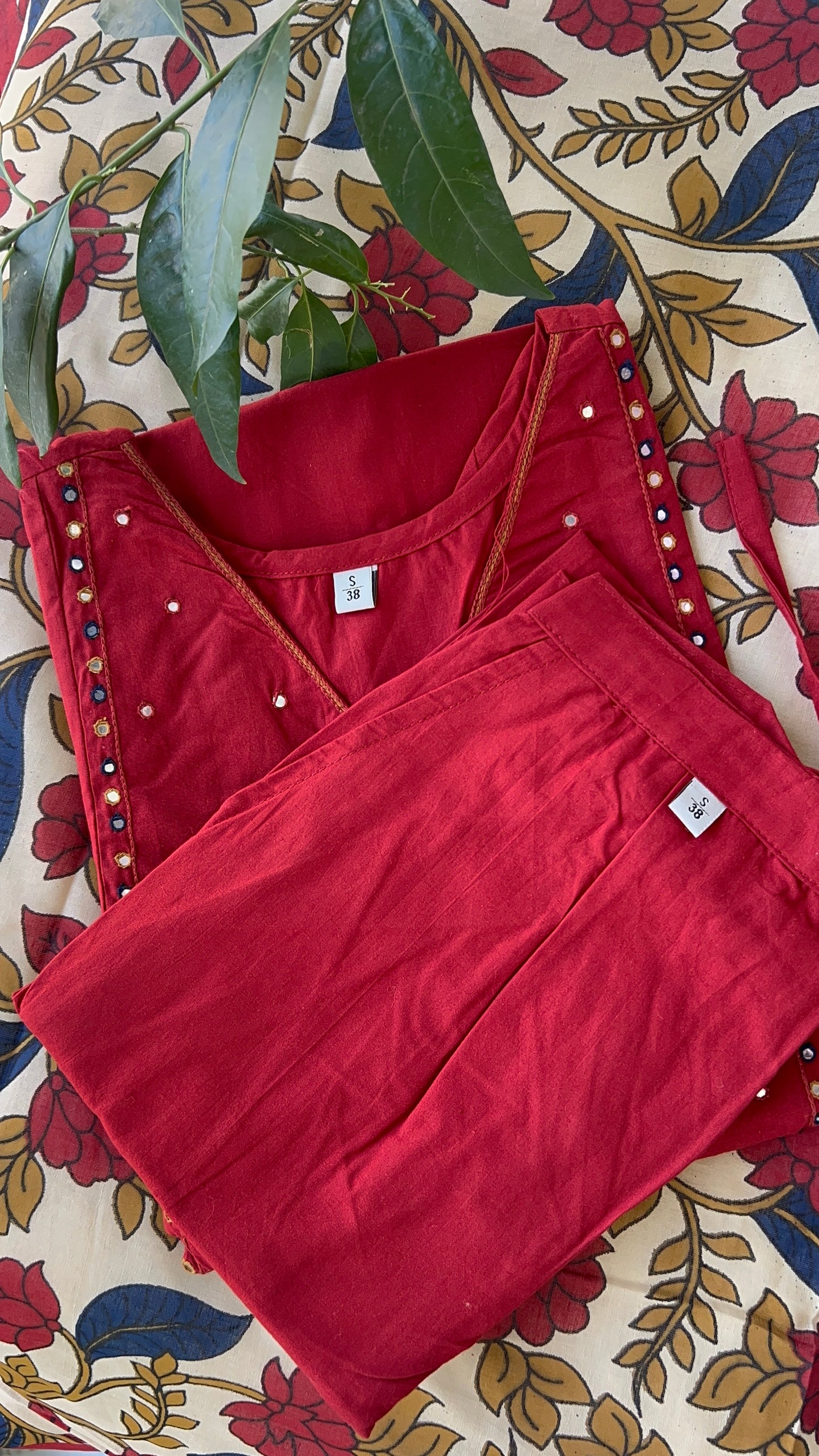 Vgang Red Slub Cotton kurta Set with Dupatta(38 to 56)
