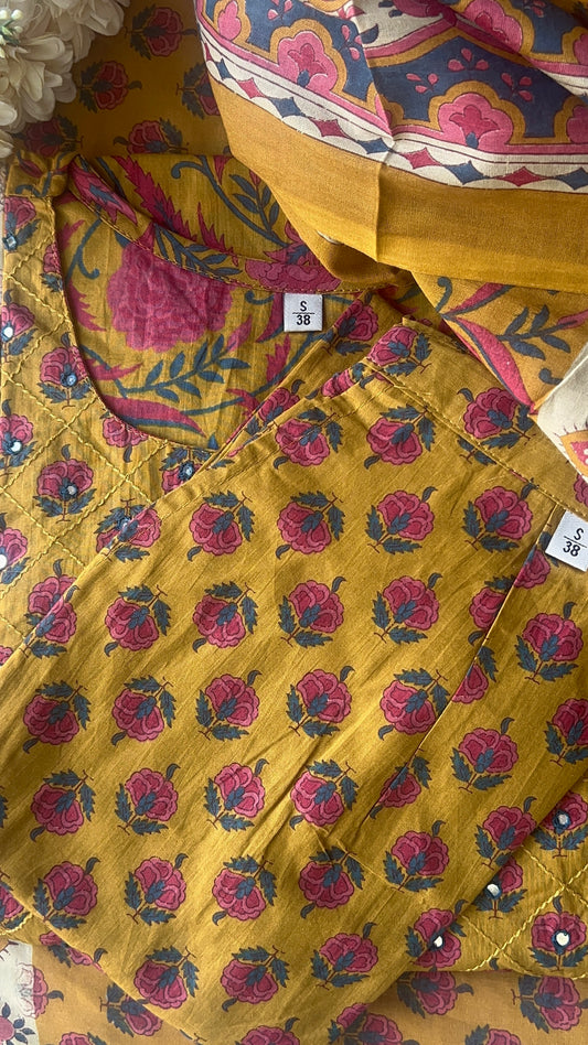 mustard cotton kurta set with dupatta (38 to 52) vgang
