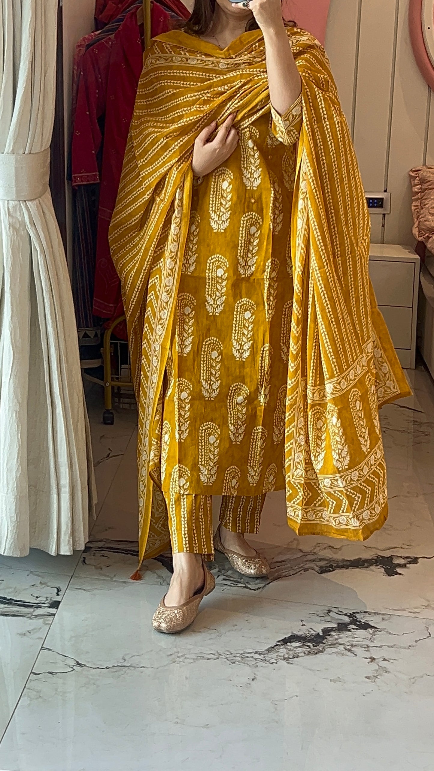 VGANG Mustard yellow cotton kurta set with dupatta (38 to 52)
