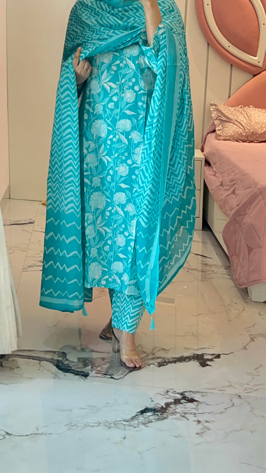 Teal blue kurta set with dupatta