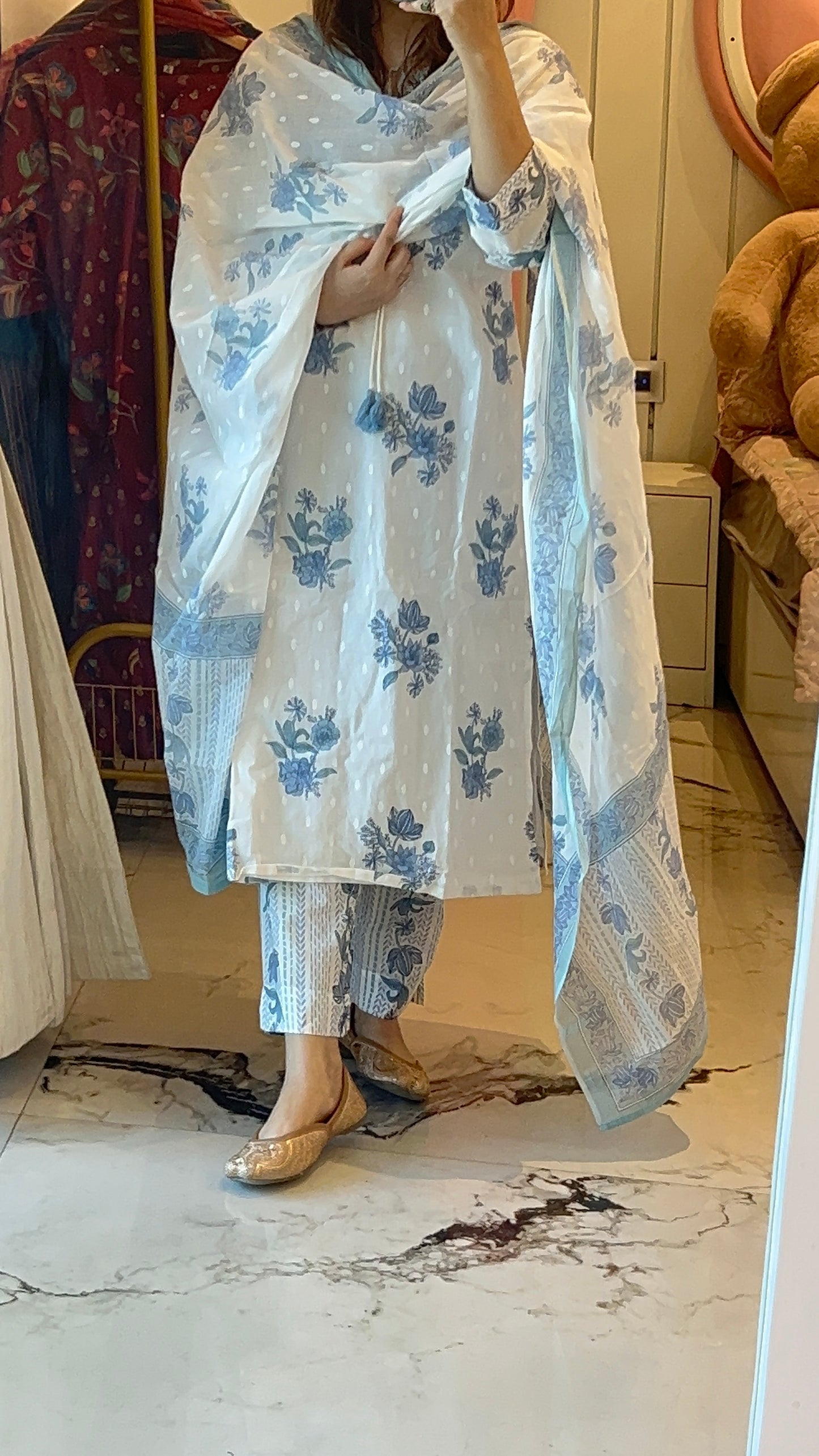 Women’s White Cotton Kurta Set with Dupatta (38 to 46)