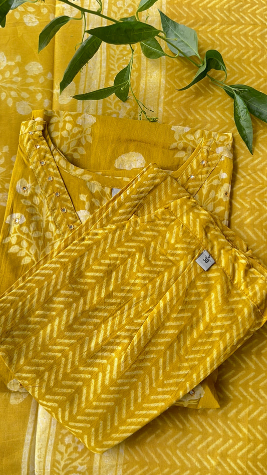 Pure Premium Yellow Cotton Kurta Set with Dupatta (38 to 52)