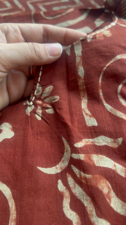 Vgang Rust cotton Kurta Set with Dupatta (38 to 52)