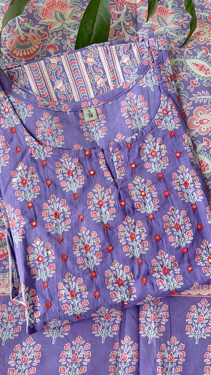 VGANG Lavender Cotton kurta Set with Dupatta (38 to 52)