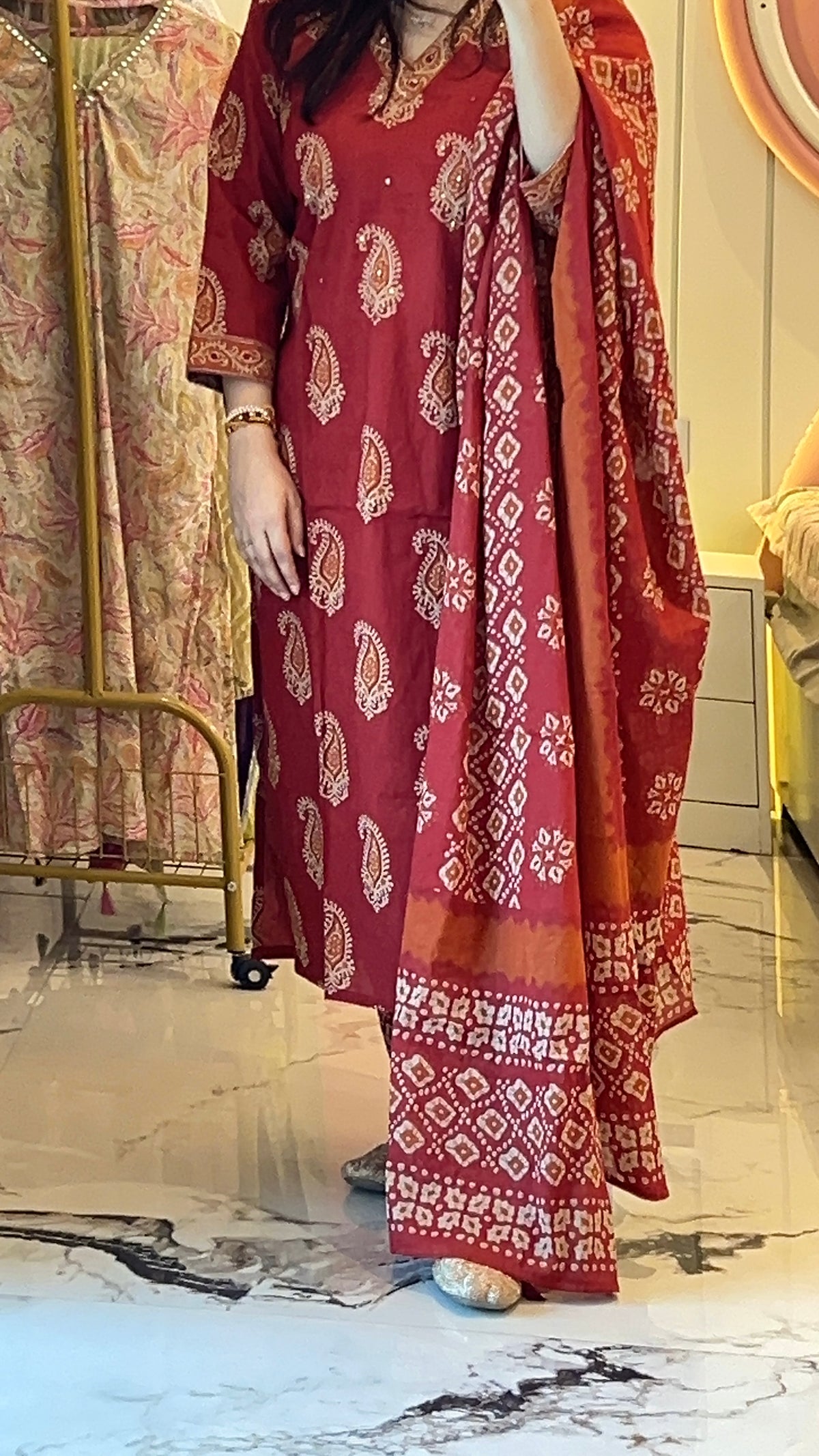 Maroon Block Print kurta set with Dupatta (38 to 52)