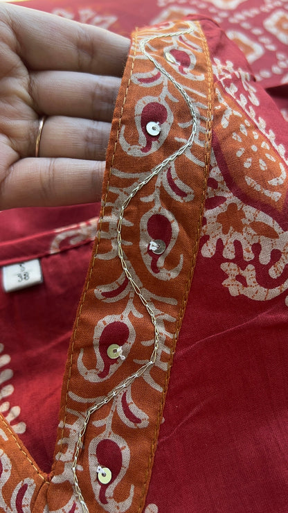 Maroon Block Print kurta set with Dupatta (38 to 52)