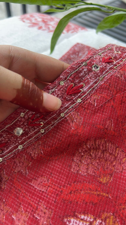 Women’s Red Kota Dori kurta with Cotton Pant and Dupatta (38 to 46)