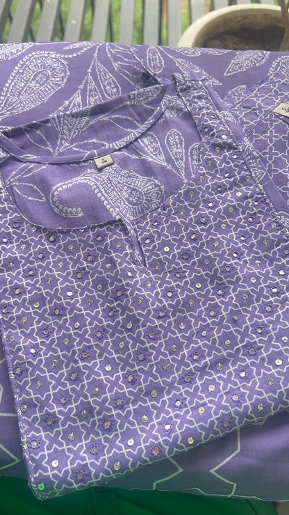 Pure Premium Lavender Cotton kurta Set with Dupatta (38 to 52)