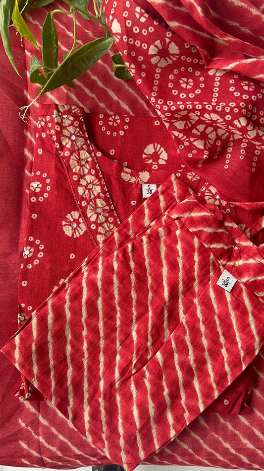 Pure Premium Red Cotton Kurta Set with Dupatta (38 to 52)