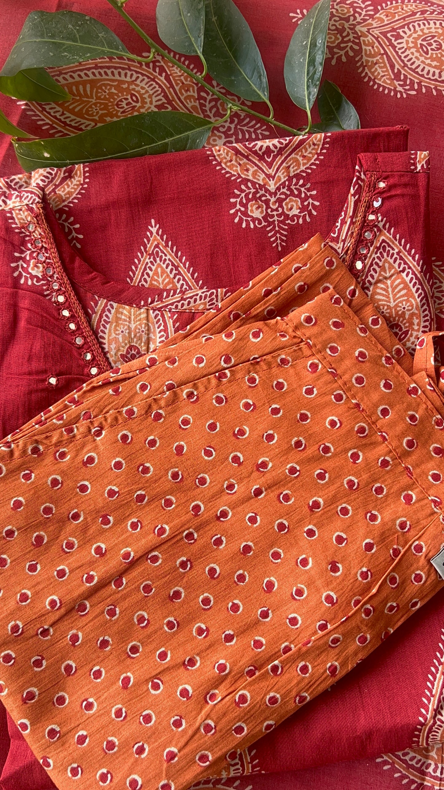 VGANG Maroon Kurta with Rust Orange Pant Cotton Kurta Set with Dupatta (38 to 52)