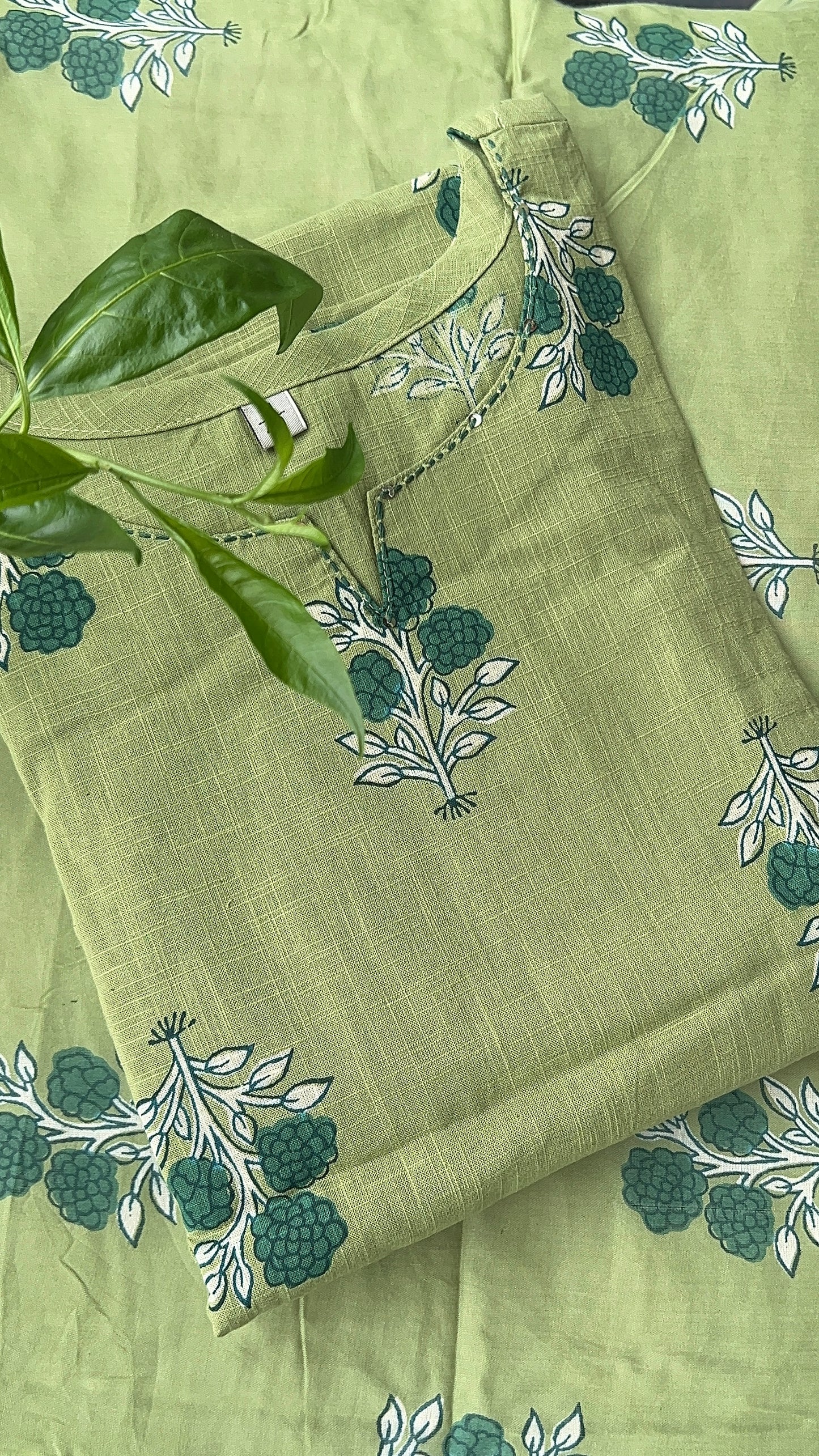 Women’s Pista Green Aline Cotton kurta set with Dupatta (38 to 52)