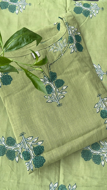 Women’s Pista Green Aline Cotton kurta set with Dupatta (38 to 52)
