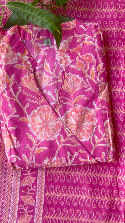 Premium Pink Straight Cotton Kurta set with Dupatta ( 38 to 46) | VGANG