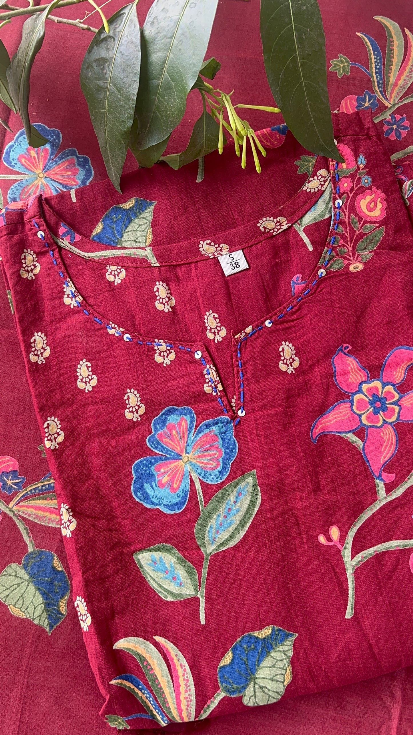 Women Maroon Aline Cotton kurta  Set with Dupatta (38 to 52)