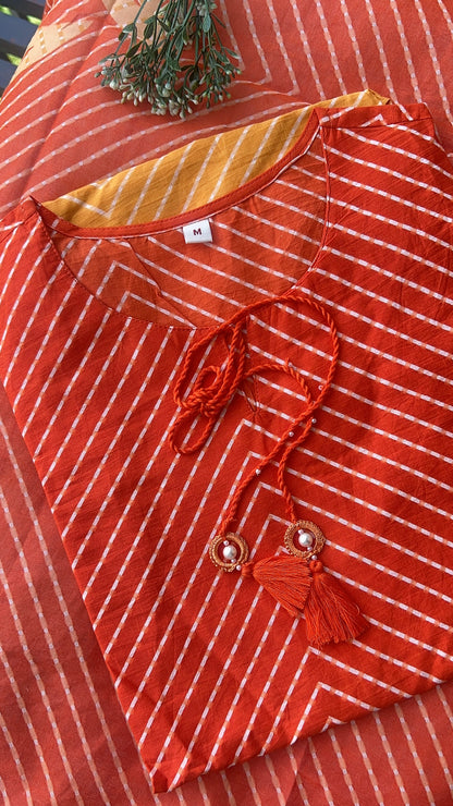 Women Leheriya Orange kurta and Yellow Afgani Pant with Dupatta (38 to 44)