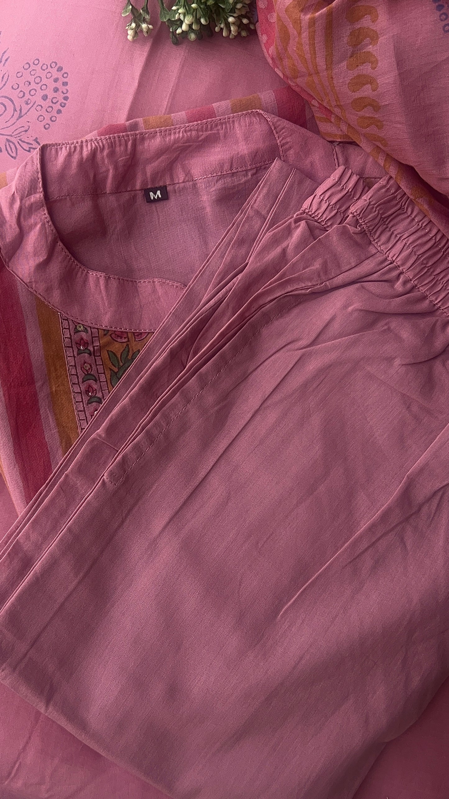 Women’s Pink Stripe Print Pure Cotton Kurta set with Dupatta(38 to 46)