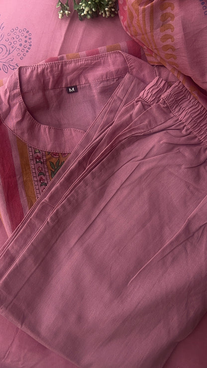 Women’s Pink Stripe Print Pure Cotton Kurta set with Dupatta(38 to 46)