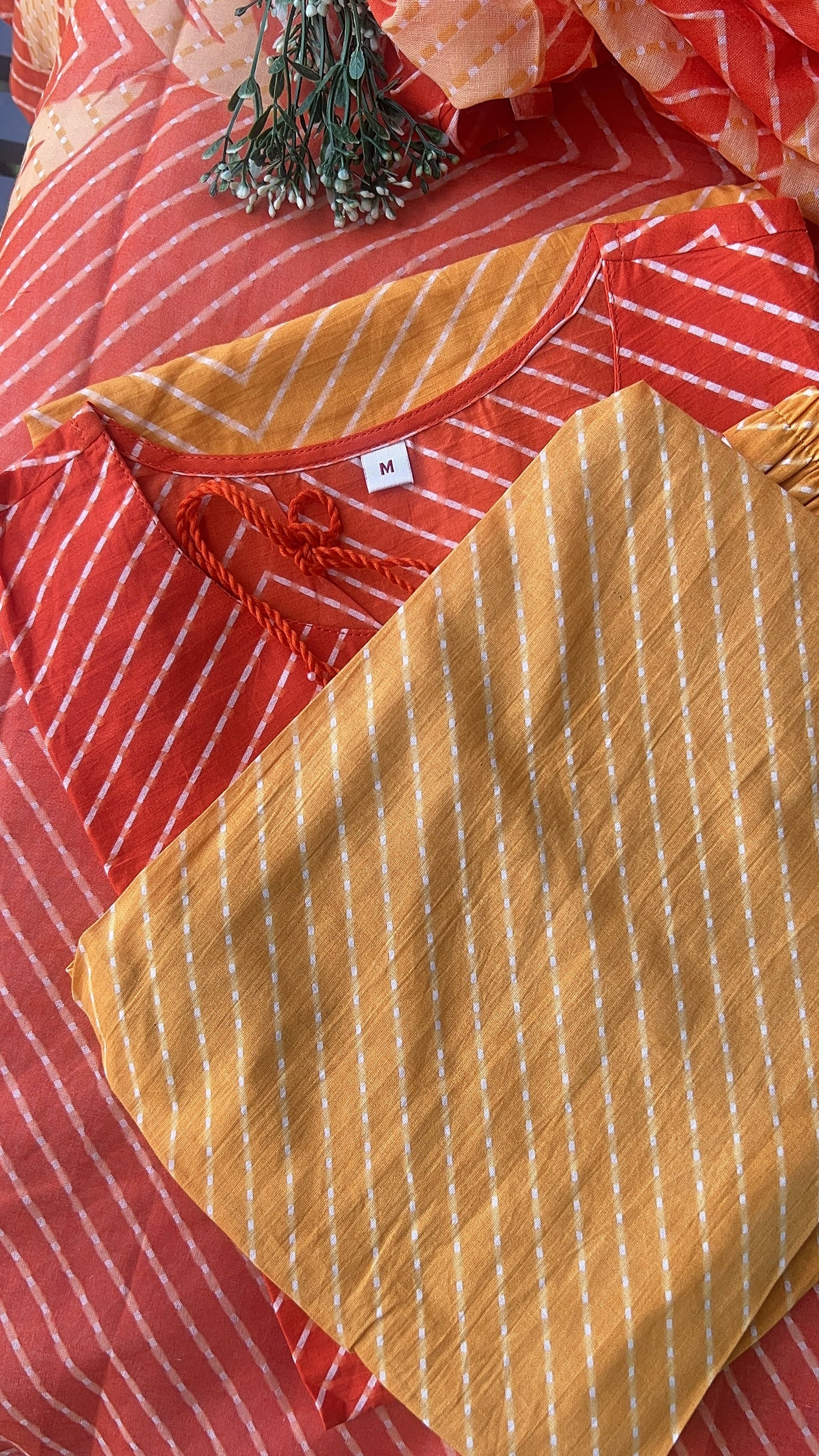 Women Leheriya Orange kurta and Yellow Afgani Pant with Dupatta (38 to 44)