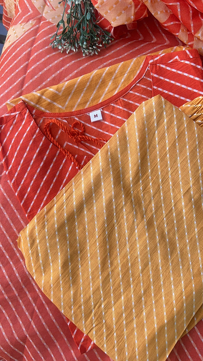 Women Leheriya Orange kurta and Yellow Afgani Pant with Dupatta (38 to 44)