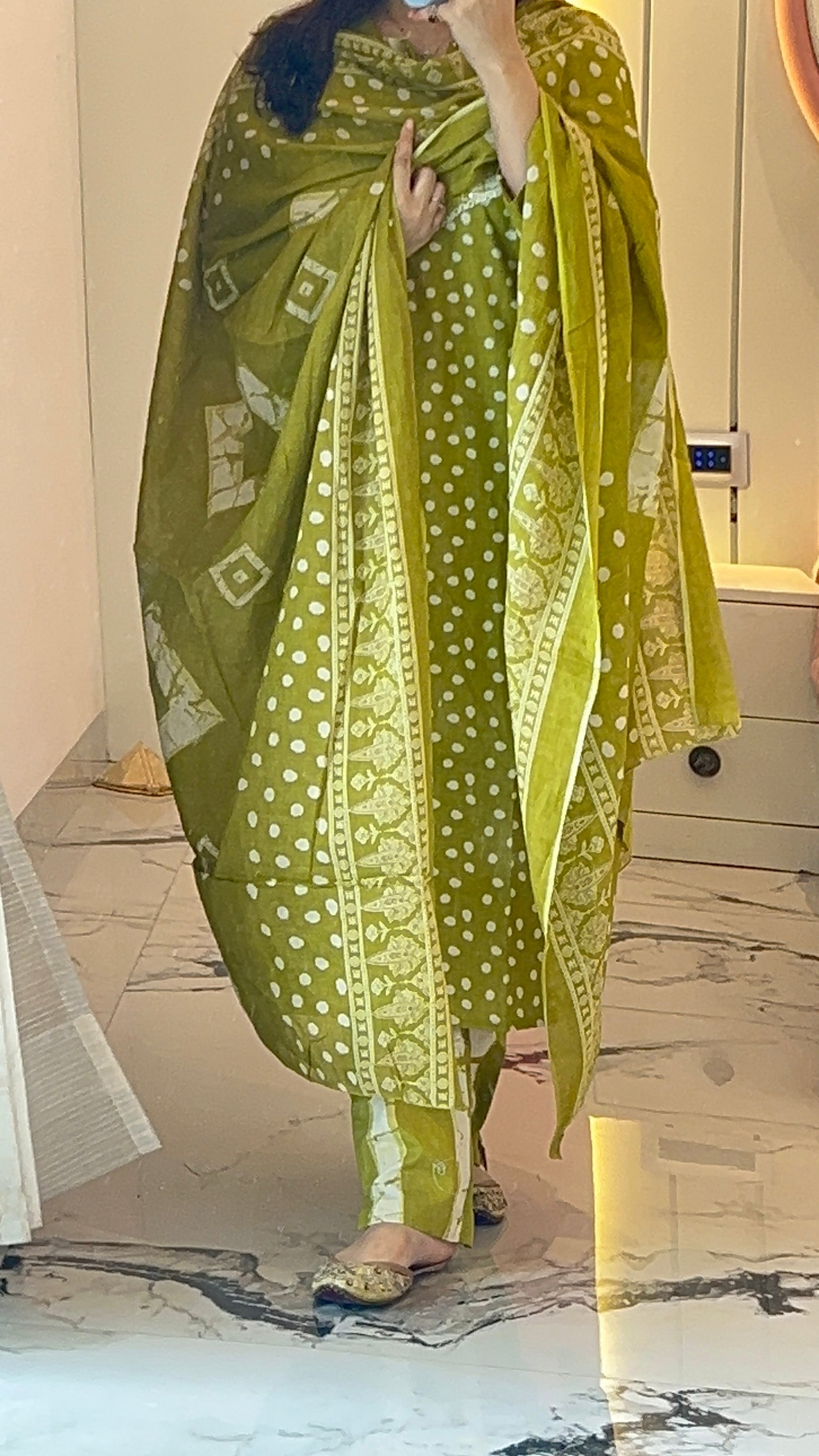 Pure Premium Parrot Green Straight Cotton Kurta set with Dupatta (38 to 44)