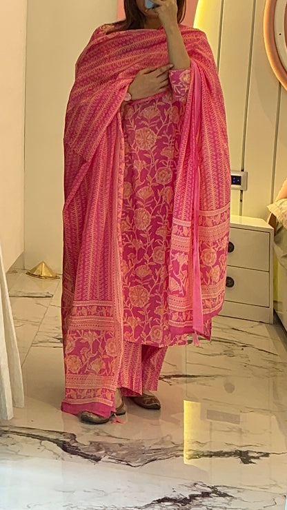 Premium Pink Straight Cotton Kurta set with Dupatta ( 38 to 46) | VGANG
