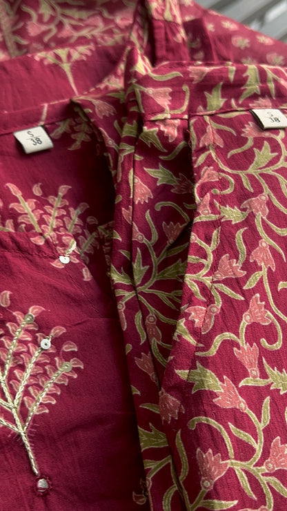 Pure Premium Maroon Straight Cotton Kurta Set with Dupatta (38 to 52)