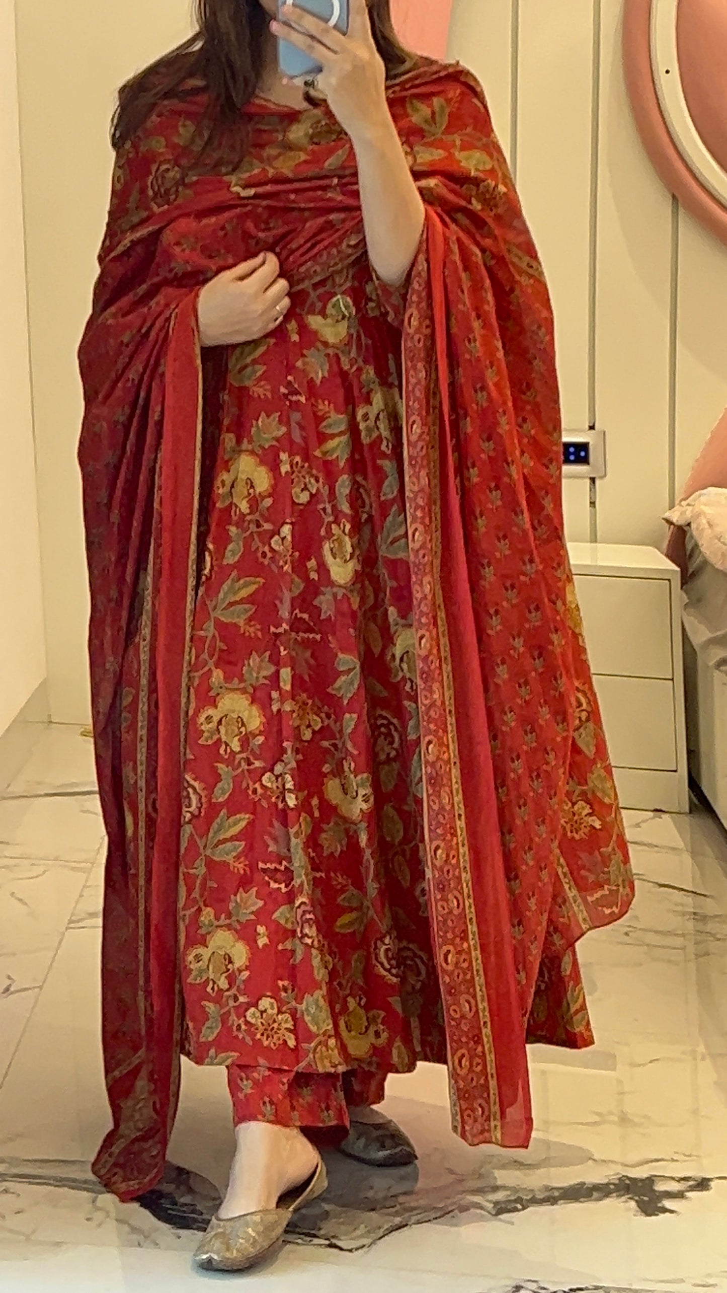 vgang women Red Cotton Anarkali Kurta set with Dupatta (38 to 44)