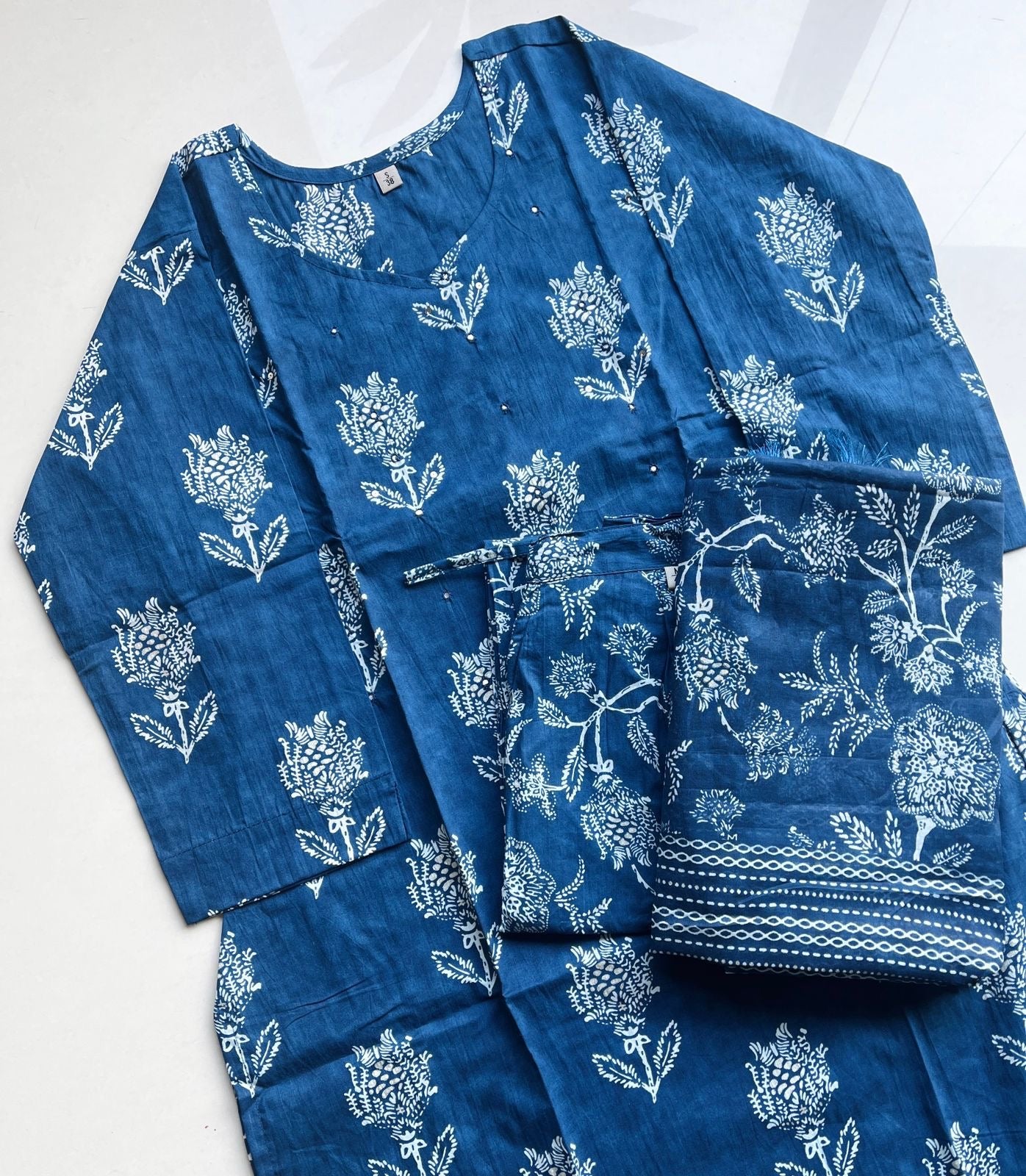 Pure Premium Blue Cotton Kurta Set with Dupatta (38 to 52)