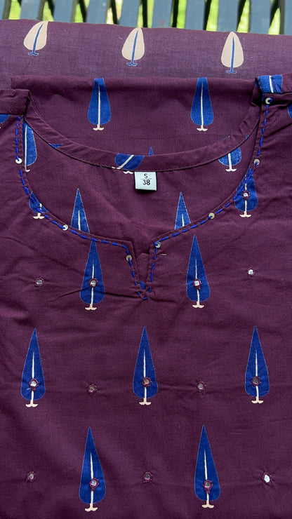 VGANG Wine Straight Cotton Kurta Set with Dupatta for Women’s(38 to 52)