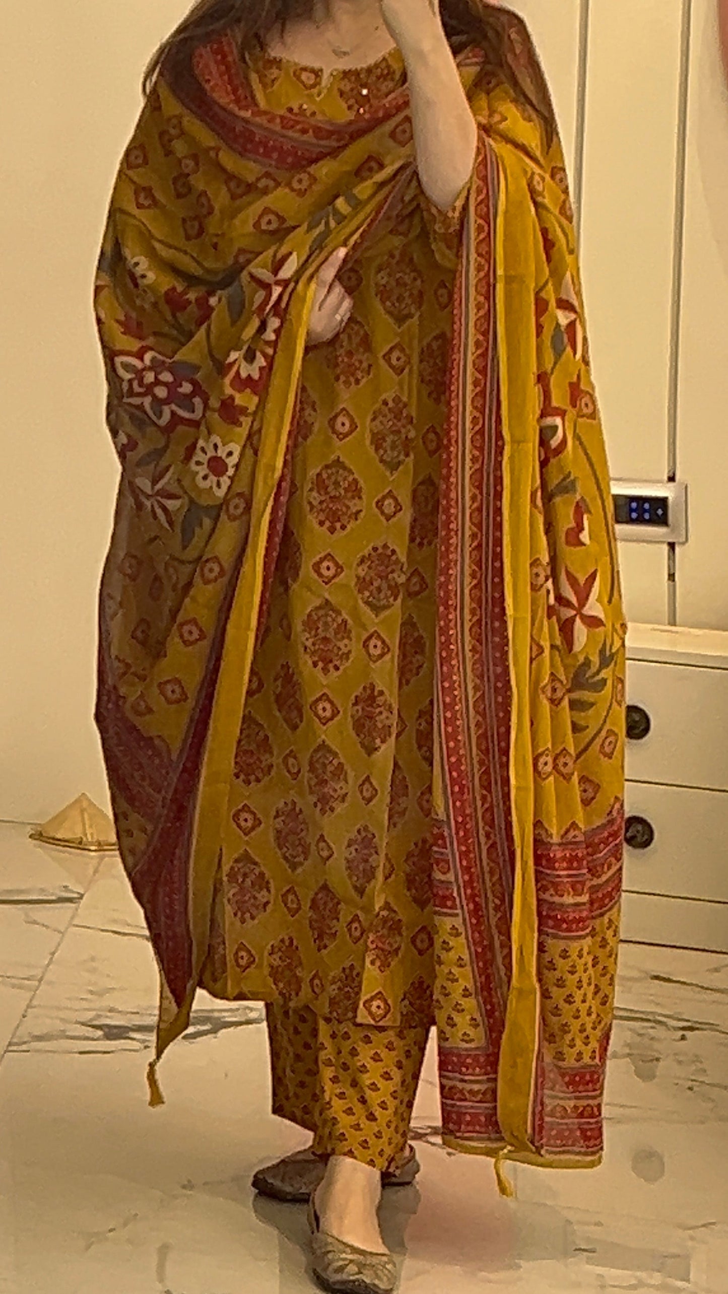 Women’s Block Print Mustard Yellow Cotton Kurta Set with Dupatta (38 to 46)