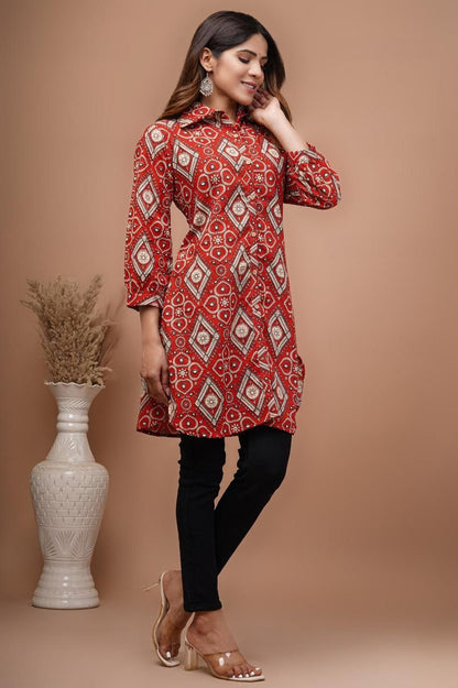 Rust printed Short kurti