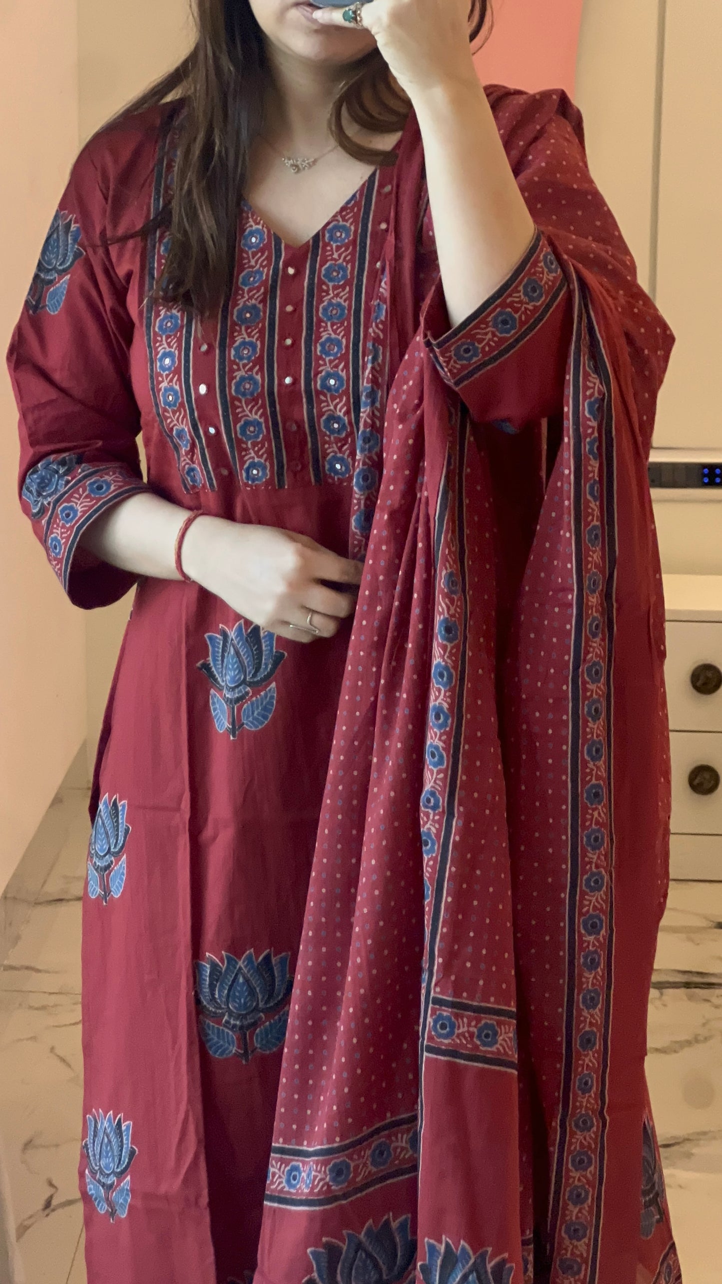 Women Maroon Cotton Kurta Set with Dupatta (38 to 52) | VGANG