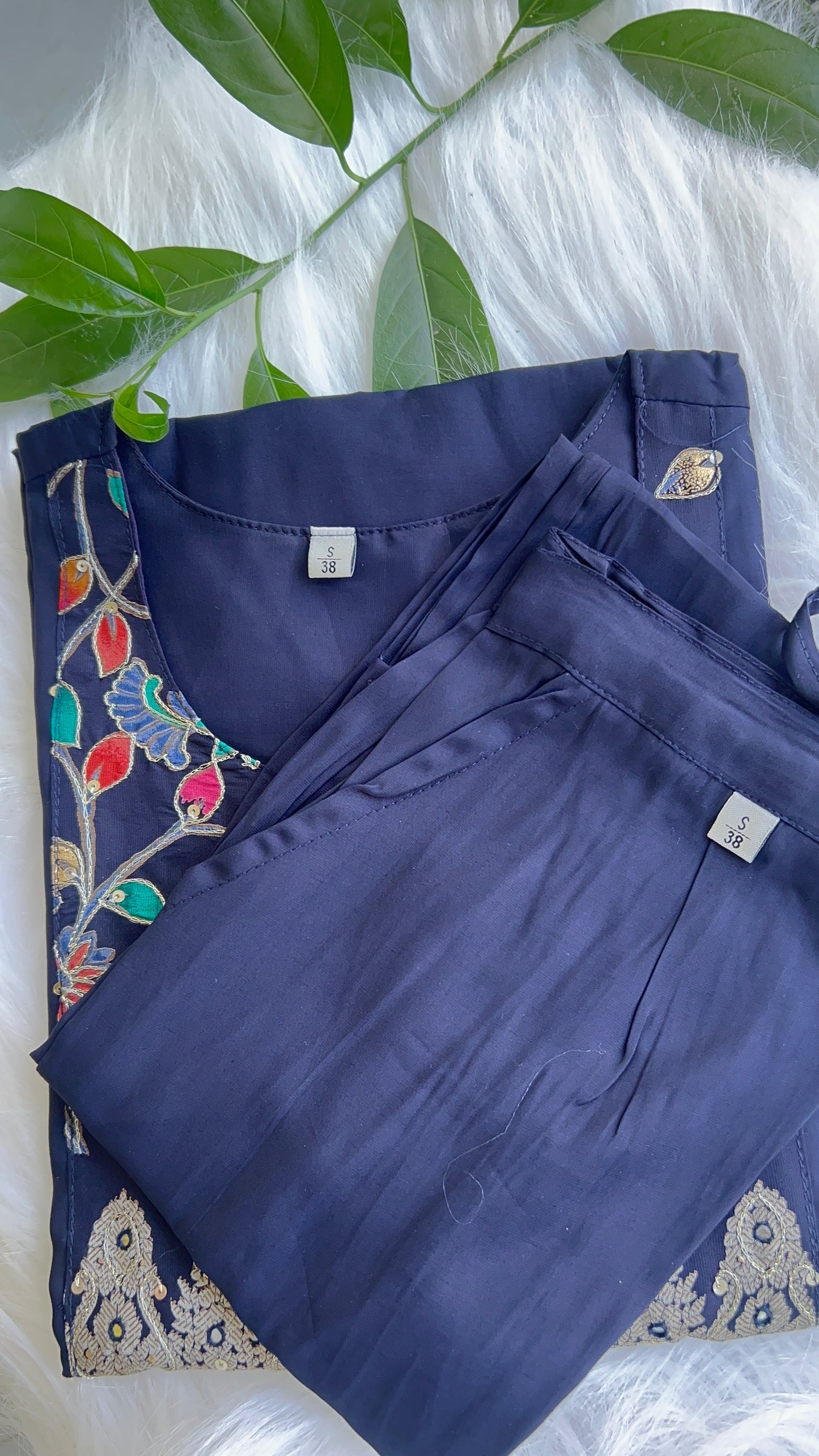 Pure Premium Navy Blue Chanderi kurta set with Dupatta (38 to 52)