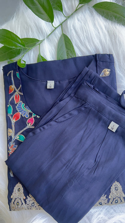 Pure Premium Navy Blue Chanderi kurta set with Dupatta (38 to 52)