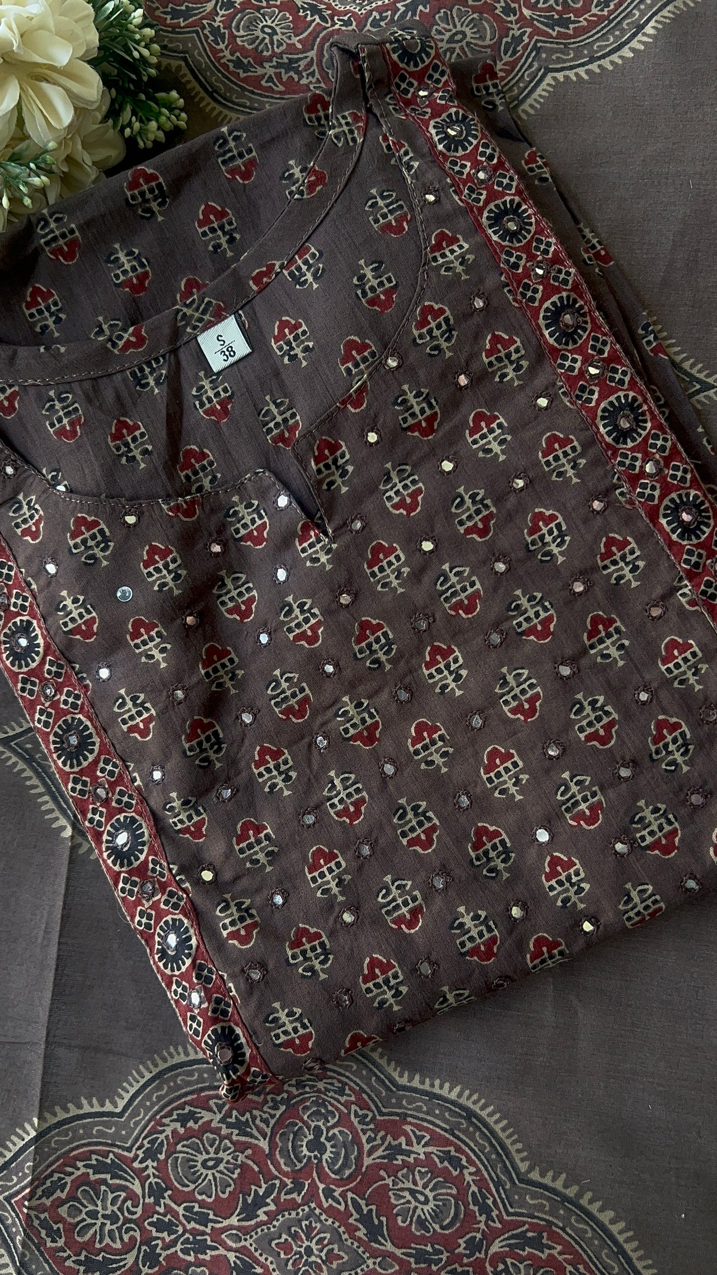 Women's Brown Cotton Kurta set with Dupatta (38 to 52) | VGANG