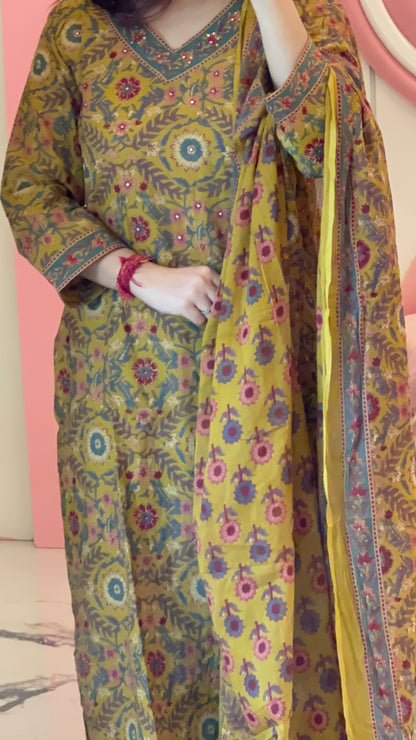 Pure Premium Mustard yellow kurta set with Dupatta (38 to 52)