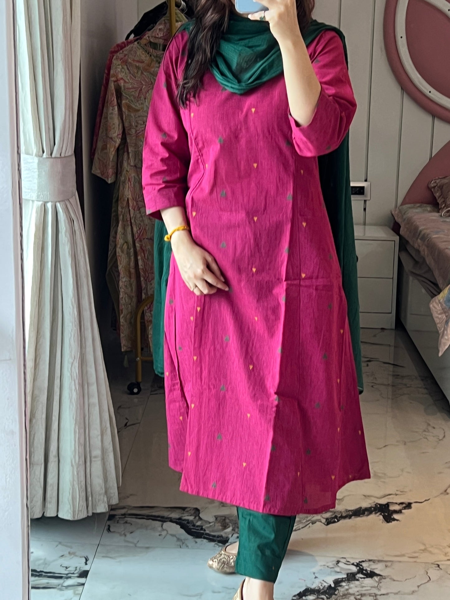 Women Wine Aline Cotton kurta Set with Dupatta (38 to 46)