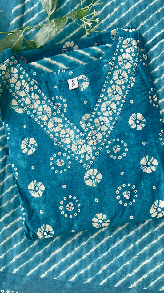 Pure Premium Teal Cotton Kurta Set with Dupatta (38 to 52)